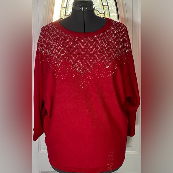 Ashley Stewart Sweaters - Ashley Stewart Red Barbados Silver Crystal EmbellSweater Size 14/16 NWT